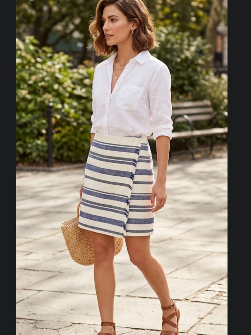 Loft Navy And Cream Striped Pencil Skirt